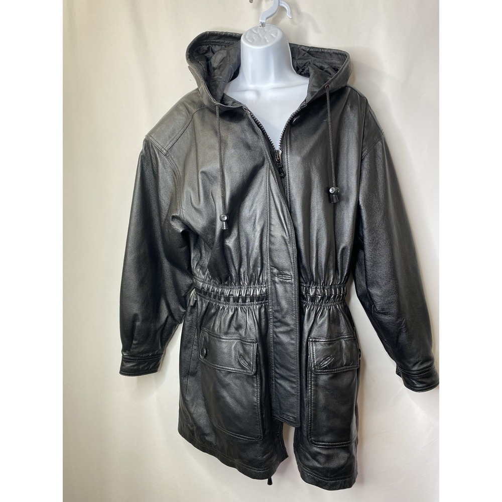 Vintage‎ 90s Middlebrook Park Womens Genuine Leather Hooded Coat Size Medium Y2K